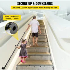 VEVOR Main Courante Escalier Rampe 4 Tubes Acier Carbone 3,96m Mural 200kg/Tube -Mottetch Boutique 69342969 3
