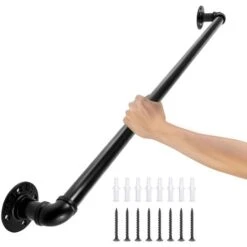 VEVOR Rampe Escalier Murale 0,9 M Main Courante Acier Carbone Garde-Corps En Metal Capacite Charge 200 Kg/Tube Rambarde En Tube 32 Mm 2 Supports Muraux Pour Enfants Personnes Agees Interieur Exterieur