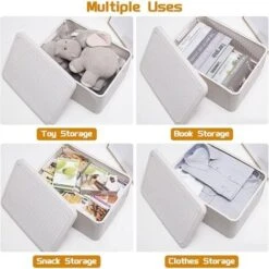 GROOFOO Lot De 2 Pliable Bote De Rangement Avec Couvercle,43.8x33x24.5cm Boite De Rangement Plastique Caisse De Rangement Avec Poignée,Empilables Tissé Panier De Rangement Pour Vêtements,Jouets,Livre -Mottetch Boutique 71188923 4