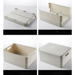 GROOFOO Lot De 2 Pliable Bote De Rangement Avec Couvercle,43.8x33x24.5cm Boite De Rangement Plastique Caisse De Rangement Avec Poignée,Empilables Tissé Panier De Rangement Pour Vêtements,Jouets,Livre -Mottetch Boutique 71188923 5