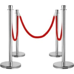 4 Poteaux De Guidage Et Cordons En Velours Rouges