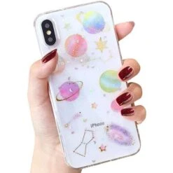 Coque Transparente Pour IPhone XR, Motif Scintillant Fait à La Main Avec étoiles De Lune Dorées, Coque Fine En TPU Souple Compatible Avec IPhone XR 6,1 Pouces
