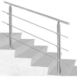 SWANEW Rampe D'escalier Acier Inoxydable Main Courante Balustrade Garde-corps Argenté 120 Cm 3 Crossbars