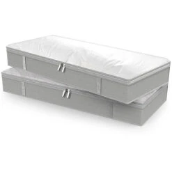 Sacs Pliables Sous Le Lit, 2 Paquets, Grandes Botes De Rangement Sous Le Lit, Sacs De Rangement épais Et Respirants Sous Le Lit Pour Vêtements, Organisateur à Fermeture éclair,Gris Clair -Mottetch Boutique 78766891 3