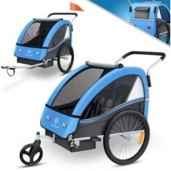 KESSER® Remorque Pour Enfants Remorque De Vélo Sport-RX 2en1 Fonction De Running Remorque De Vélo Pour Enfants + Ceinture De Sécurité 5 Points 360°- Roue Avant Jogger Poussette Vélo , Bleu