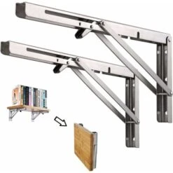AIDUCHO Étagère Murale Pliante De 600 Mm 2 Pièces, Cadre De Support D'étagère De Garage, Support De Support Pliant En Acier Inoxydable Pour établi, 200KG Porteur (sans Planche De Bois)
