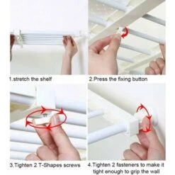 AQIUO Étagères Extensibles Armoire Organisateur Placard Rangement Placard Étagère Pour Cuisine, Blanc Airing Placard Étagères Support De Rangement Réglable, Organisateur Sous Évier Étagère à Chaussure -Mottetch Boutique 81297172 5