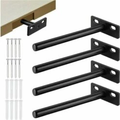 4Pcs Support D'Étagère Flottante, Support D'Étagère Invisible En Métal, Support D’ Étagère Caché Robuste, Support Pour Étagère En Bois Invisible（10mm），Superma