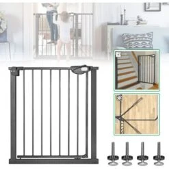 AUFUN 75-85cm Stair Protection Grille Children Grille D'ouverture Bidirectionnelle, Grilles De Protection De Porte Sans Forage, Pour Enfants, Noir