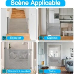 AUFUN Barrière De Sécurité Extensible, Barrière D'escalier, Barrière De Sécurité, Pour Jeunes Enfants, Bébé, 88.5x150cm, Gris -Mottetch Boutique 83907147 4