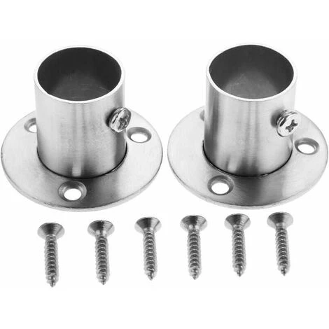 Set De 2 Supports Pour Poteaux De Garde-robe En Acier Inoxydable, Avec Brides, (32mm) 1 Set De 2 Supports Pour Poteaux De Garde-robe En Acier Inoxydable, Avec Brides, (32mm)