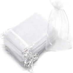 Sacs Organza Sachets Pochettes Cadeau En Organza 10x15cm, 100Pcs Sac à Bijoux, Pour Mariage Bonbons, Blanc HA