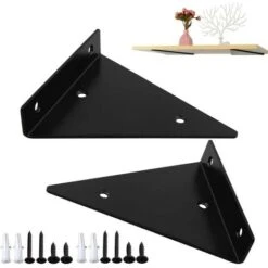 Support D'étagère En Triangle En Métal Flottant,Equerre Etagere Mural Aveugles Dissimulés,Chambre à Coucher Salon Salle De Bain Bricolage Décoration Support,2 Pièces (14x13cm/5.5x5.1in,black)