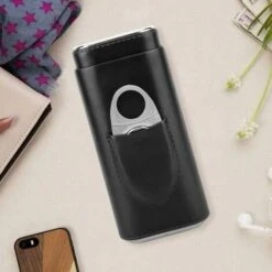 Étui à Cigares Avec Coupe-cigares Pour 3 Cigares Noirs, étui De Rangement Pour Cigares, Boîte En Cèdre En Bois De Cèdre Et Cuir, Pour Les Amis Des Pères, Outil De Voyage -Mottetch Boutique 90318032 4