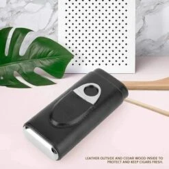 Étui à Cigares Avec Coupe-cigares Pour 3 Cigares Noirs, étui De Rangement Pour Cigares, Boîte En Cèdre En Bois De Cèdre Et Cuir, Pour Les Amis Des Pères, Outil De Voyage -Mottetch Boutique 90318032 5