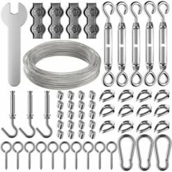 30m Corde En Acier Inoxydable à Suspendre Kit,2mm Câble En Acier Inoxydable Revêtu Avec Tendeur Et Crochets,pour Suspension Lumineuse,plante Grimpante,corde A Linge,rideau Pergola,rambarde.