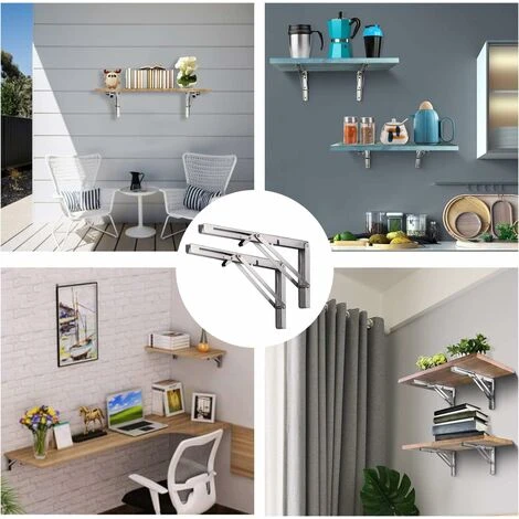 Support D' Étagères Pliable,12 / 300mm Acier Inoxydable Equerre Rabattable Murale, Lot De 2 Lourds Support Console Pliable Rétractable Pour Garage établi, Charge Maximale: 60 Kg/132lb 5 Support D' Étagères Pliable,12 / 300mm Acier Inoxydable Equerre Rabattable Murale, Lot De 2 Lourds Support Console Pliable Rétractable Pour Garage établi, Charge Maximale: 60 Kg/132lb – Image 5