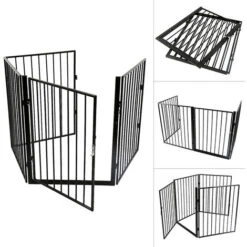 Barrière De Sécurité Enfant Et Animaux Multi-fonction, 240 Cm Grille De Protection Métal, Grille De Protection Pliante à 4 Panneaux Avec Porte, Noir