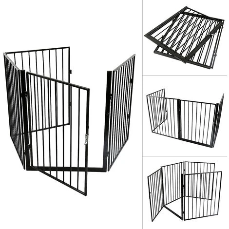 Barrière De Sécurité Enfant Et Animaux Multi-fonction, 240 Cm Grille De Protection Métal, Grille De Protection Pliante à 4 Panneaux Avec Porte, Noir 1 Barrière De Sécurité Enfant Et Animaux Multi-fonction, 240 Cm Grille De Protection Métal, Grille De Protection Pliante à 4 Panneaux Avec Porte, Noir