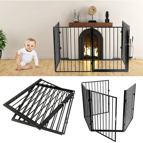 Barrière De Sécurité Enfant Et Animaux Multi-fonction, 240 Cm Grille De Protection Métal, Grille De Protection Pliante à 4 Panneaux Avec Porte, Noir 2 Barrière De Sécurité Enfant Et Animaux Multi-fonction, 240 Cm Grille De Protection Métal, Grille De Protection Pliante à 4 Panneaux Avec Porte, Noir – Image 2