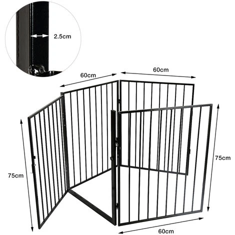 Barrière De Sécurité Enfant Et Animaux Multi-fonction, 240 Cm Grille De Protection Métal, Grille De Protection Pliante à 4 Panneaux Avec Porte, Noir 4 Barrière De Sécurité Enfant Et Animaux Multi-fonction, 240 Cm Grille De Protection Métal, Grille De Protection Pliante à 4 Panneaux Avec Porte, Noir – Image 4