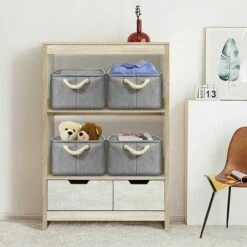Cubes De Rangement En Tissu, 4 Pcs Boîtes De Rangement, Boîte De Rangement En Tissu, Boîte De Rangement Pliable Avec Cordon De Serrage, Panier De Rangement En Tissu Toile Panier De Rangement 40x30x20 -Mottetch Boutique 96453703 5