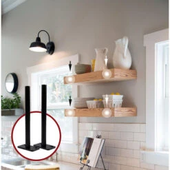 Support Pour Etagère Flottante Invisible, Support D'Étagère Invisible En Métal, Support D'Étagère Caché, Support D’ Étagère Caché Robuste,Noir 20cm,2 Trous，4 Pièces -Mottetch Boutique 96715452 4