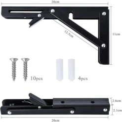 2PCS Support D' Étagères Pliable 200mm Équerre Pliante Étagère Murale Support Pliante Robuste Noir Support Console Pliable Pour Table Etagere Murale 50KG Porteur -Mottetch Boutique 97503626 4