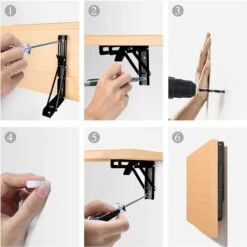 2PCS Support D' Étagères Pliable 200mm Équerre Pliante Étagère Murale Support Pliante Robuste Noir Support Console Pliable Pour Table Etagere Murale 50KG Porteur -Mottetch Boutique 97503626 5