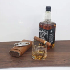 étui à Cigares En Cuir à 3 Doigts, Cave à Cigares Doublée En Bois De Cèdre Avec Ciseaux à Cigares En Acier Inoxydable Argenté -Mottetch Boutique 97730727 5