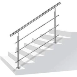 Support De Main Courante Inox Garde-corps Avec 2 Poteaux Pour Balcon Escalier Intérieur Et Extérieur - 160cm 3 Entretoises NAIZY