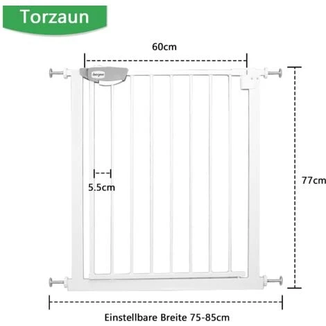 Barrière De Sécurité Pour Enfants, Barrière D'escalier Avec Sans Perçage Et Grille Métallique - Blanc 75 - 85 Cm De Large NAIZY 2 Barrière De Sécurité Pour Enfants, Barrière D'escalier Avec Sans Perçage Et Grille Métallique - Blanc 75 - 85 Cm De Large NAIZY – Image 2